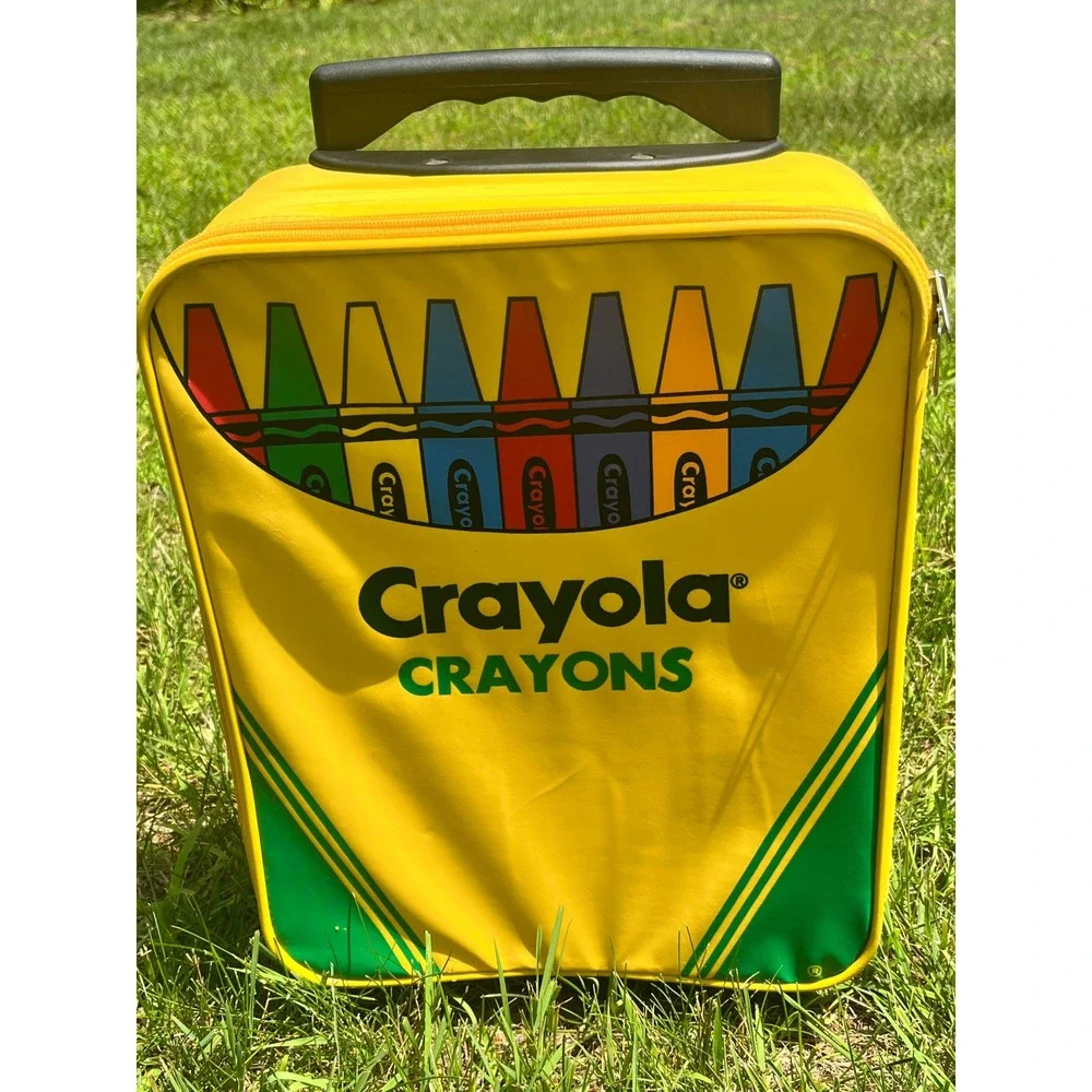 Crayola Crayons Kids Rolling Suitcase Yellow Soft Shell Luggage Travel Bag Vtg